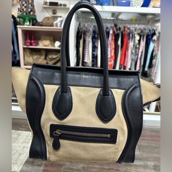 Celine Navy & Beige Luggage Bag Leather Suede Made In‎ Italy - Picture 1 of 11